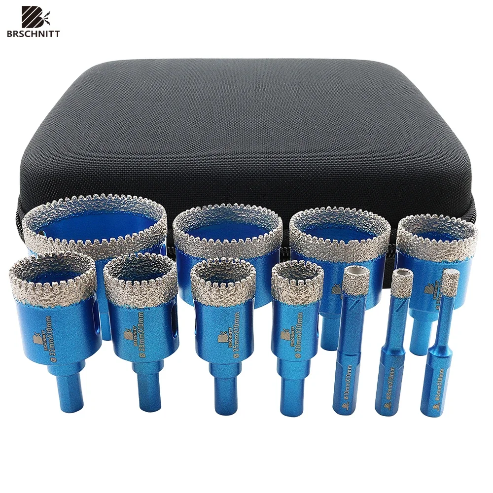 BRSCHNITT Diamond Drill Bit Kit 11Pcs Dia 6-65mm for Ceramic Marble Granite Tile Cutter Tool Set Hole Saw Drill Core Bit