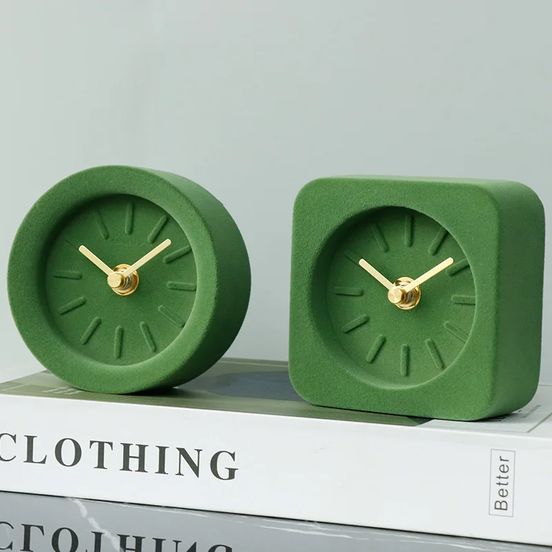 Nordic Clock Desk Living Room Decoration Creative Flocking Concrete Table Clock Mute Cement Mini Clock Desktop Clock 탁상용 시계