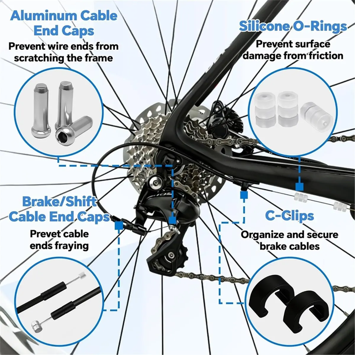 Bike Brake Cable Kit with Stainless Steel Wire Cutter, Brake & Shifter Cables, Caps & Guides
