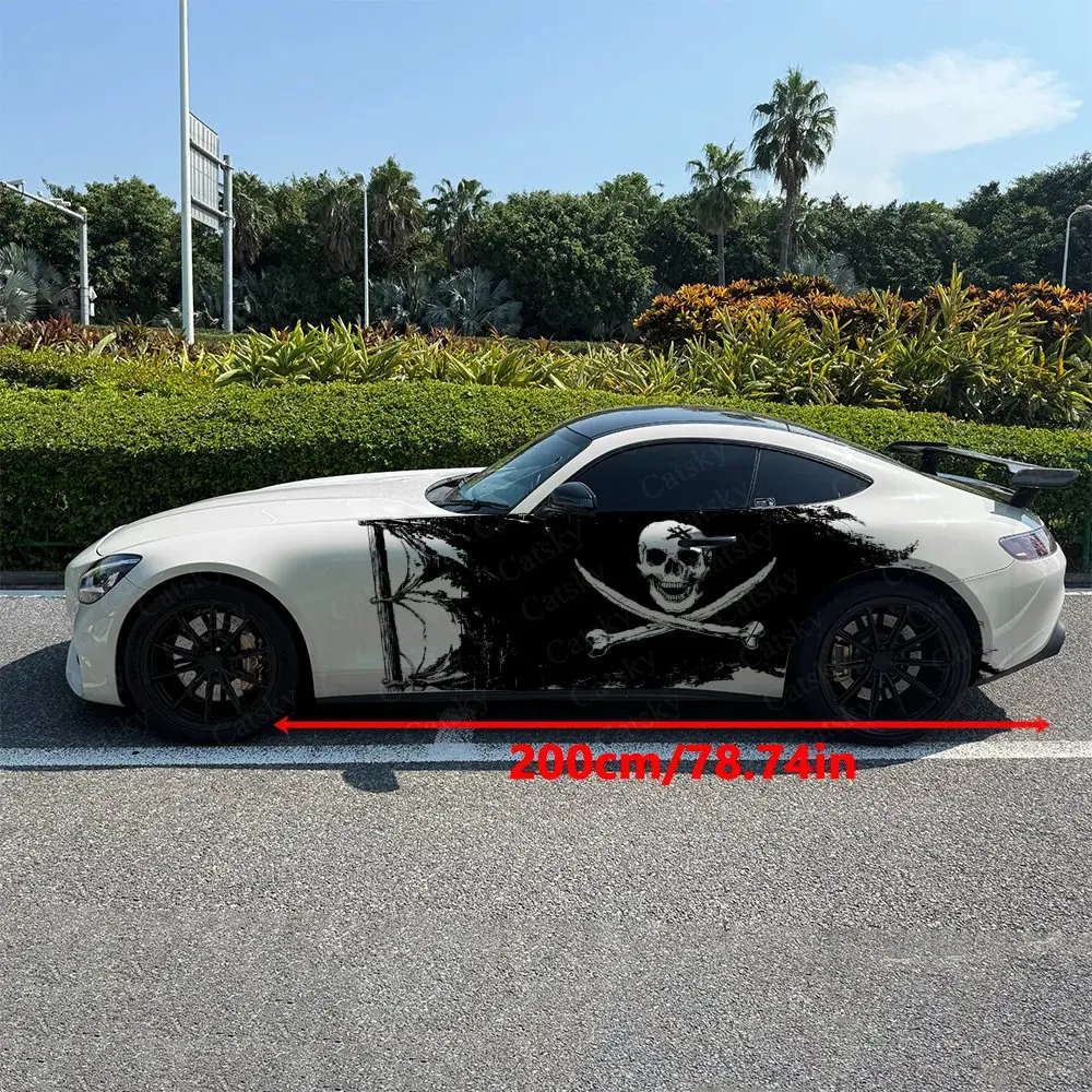 2pcs Pirate Flag Car Side Wraps, Self-Adhesive PVC Waterproof & Scratch-Resistant Stickers, Car Accessory Gift