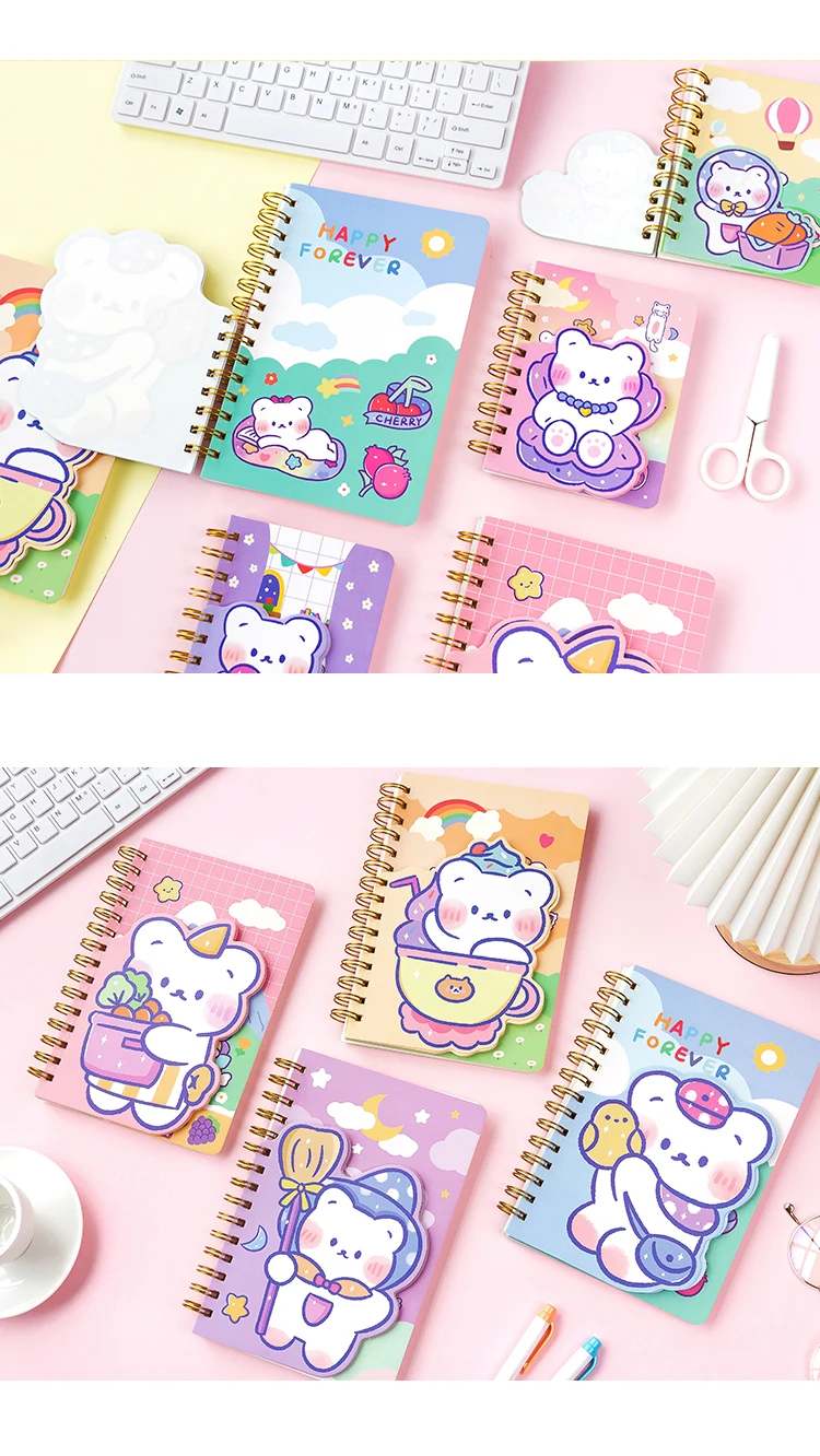 Universe Cute Bear Coil Cartoon Notebook con Kawaii Pink Purple Alien Bear Shape Notepad