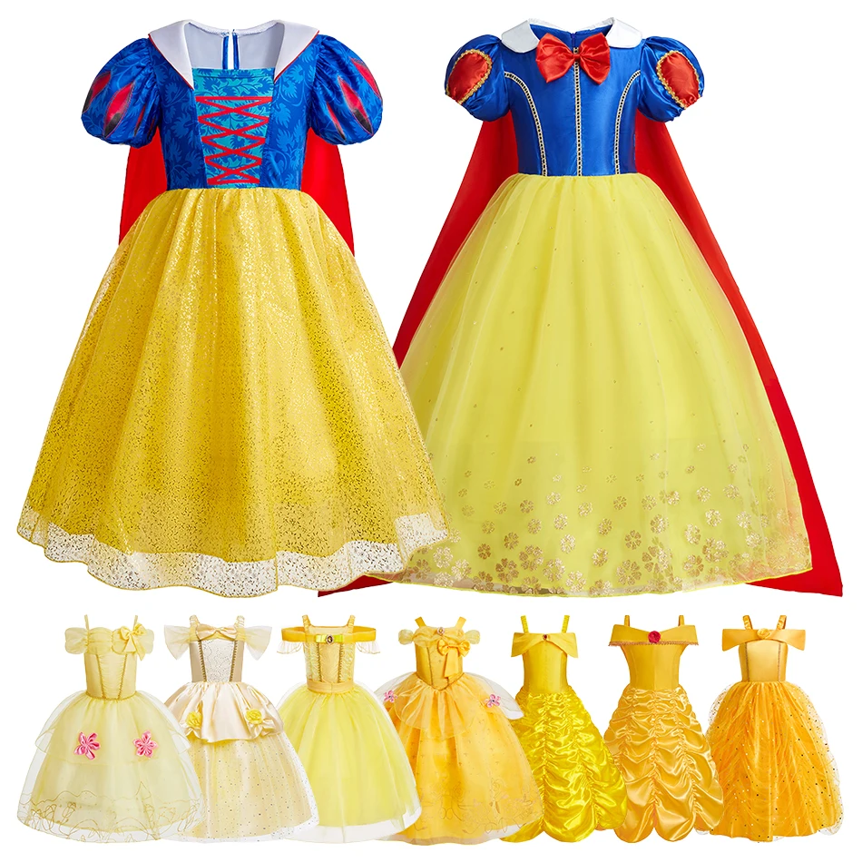 

Платье Белоснежки для девочек, детская рождественская одежда для косплея Рапунцель, детские костюмы Золушки, платья принцессы Белль на Хэллоуин для девочек