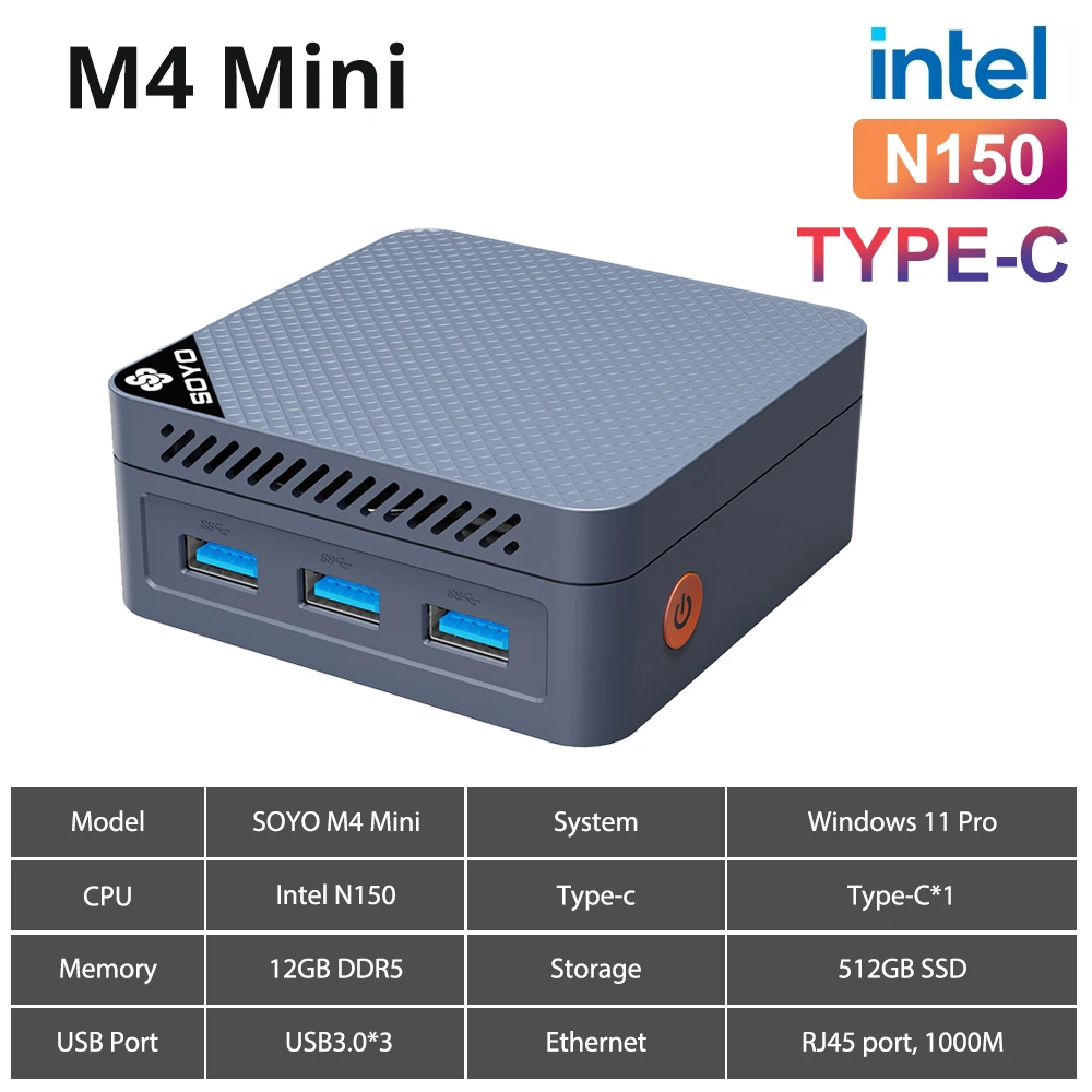 SOYO Mini PC M4 Mini Intel Twin Lake-N150 CPU 12GB DDR5 4800MHz M