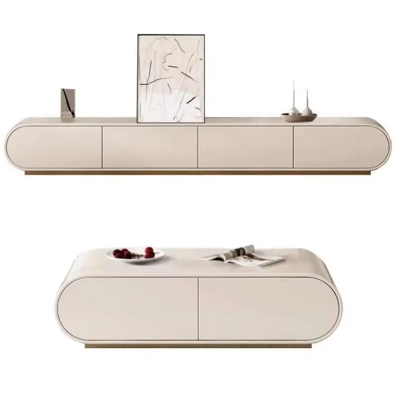 

Cream style, coffee table, TV cabinet, combination, all solid wood, living room, modern, simple