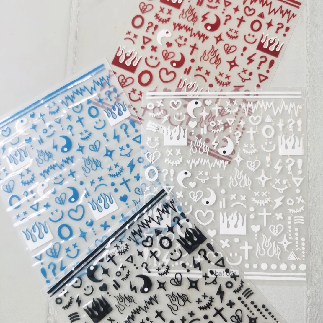 

1 Sheet Instagram Style Flame Smiley Nail Sticker Four Color Simple Line Red Black White Klein Blue Nail Thin Tough Sticker