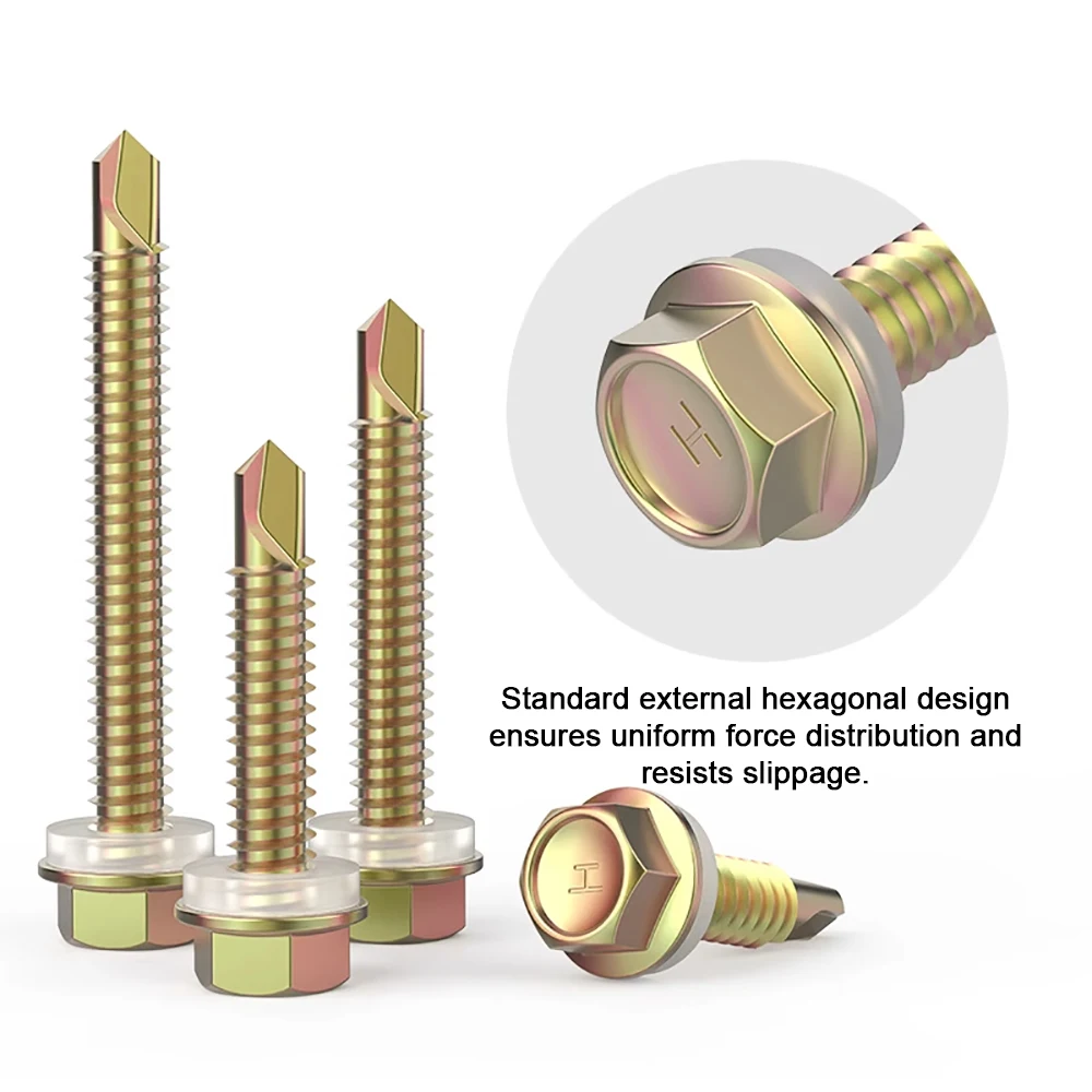 

100pcs Washer Head Hex Self Drilling Tapping Screw Carbon Steel Zinc Plated M5.5 Dovetail Nails External Hexagon