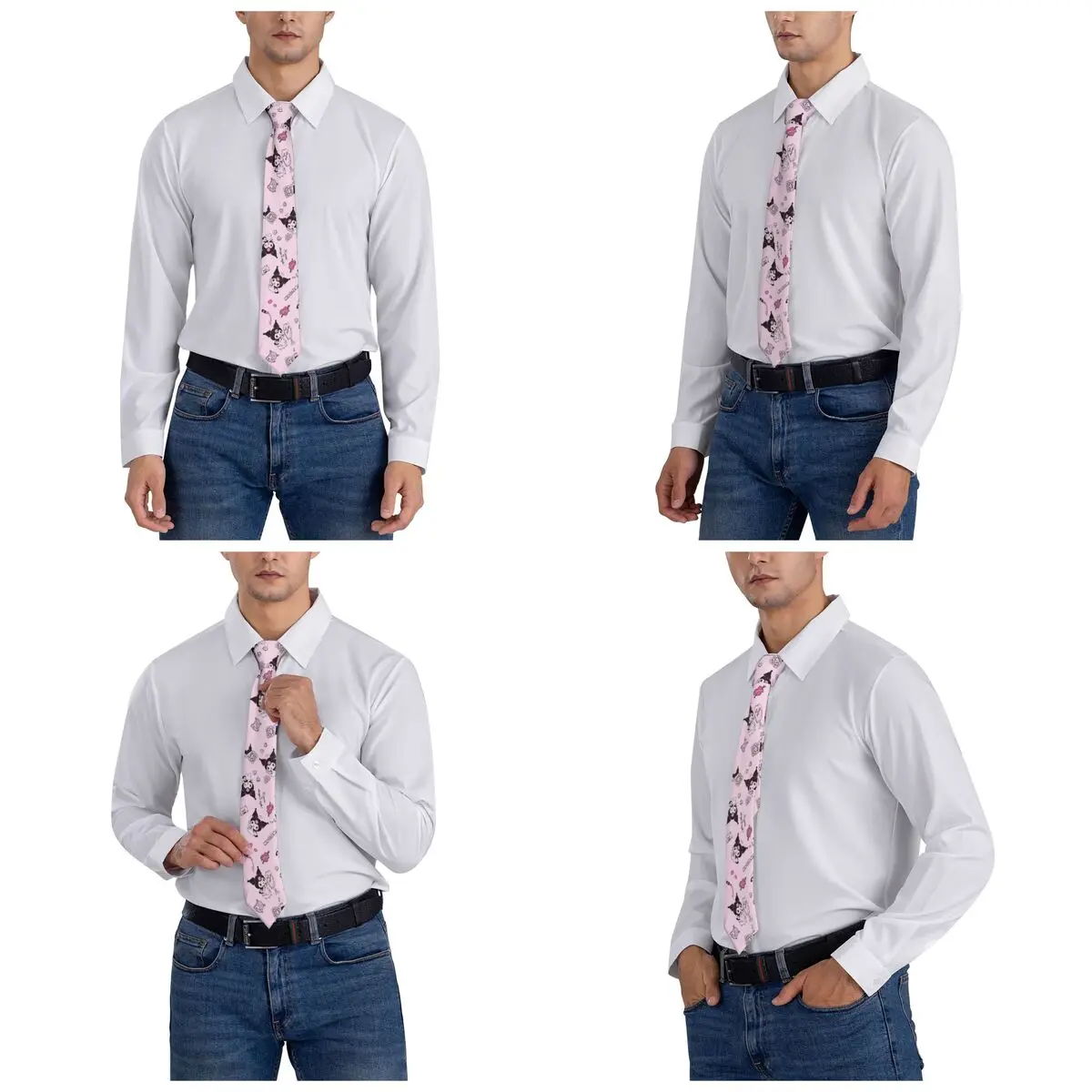 Różowy Kuromi Kreskówka Mężczyźni Kobiety Krawat Moda Poliester 8 cm Szerokie krawaty na szyję dla mężczyzn Akcesoria do koszul Gravatas Cosplay Props