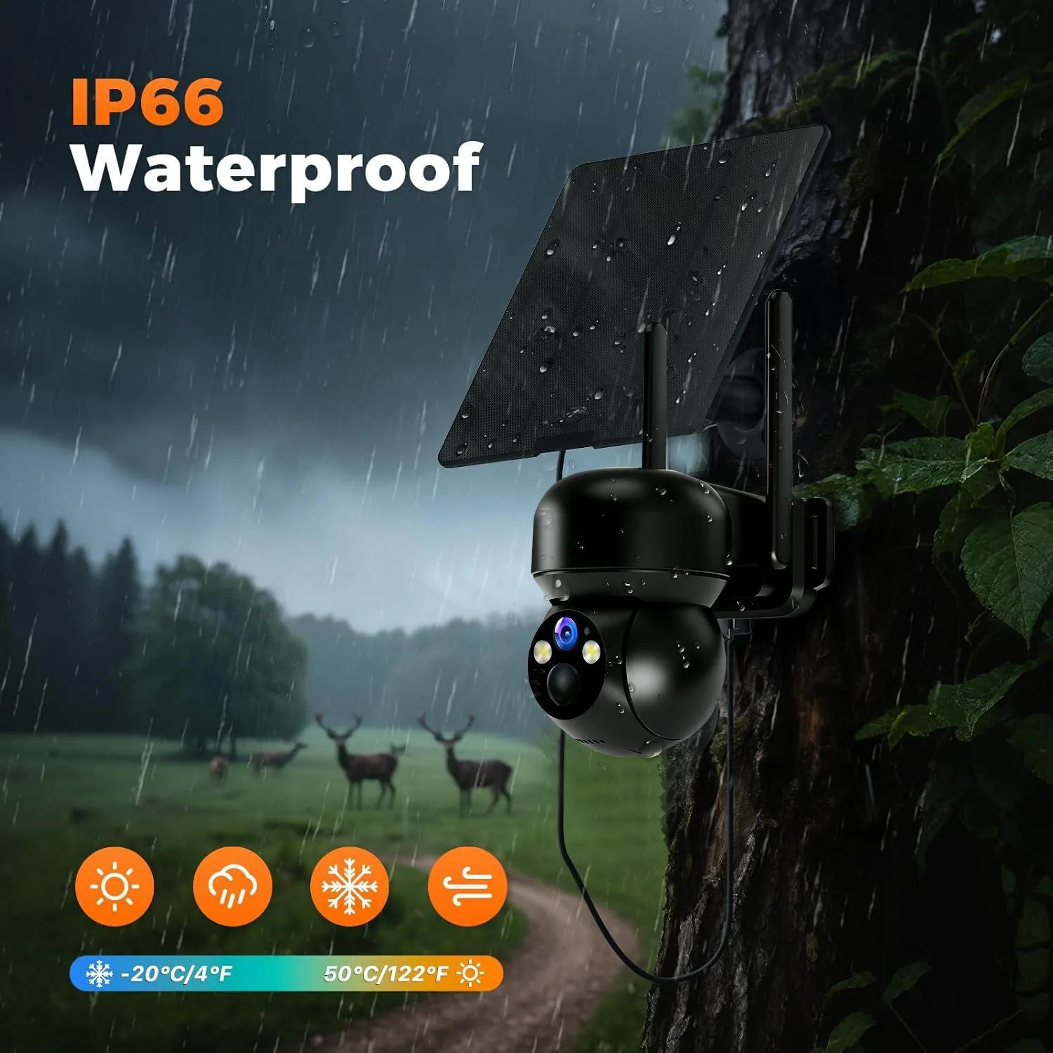 كاميرات مراقبة تعمل بالطاقة الشمسية 4G LTE - 360 °   PT 4K لون للرؤية الليلية نظام الكاميرا الأمنية التحكم عن بعد في الهاتف، 2-Way Talk، 2 دقيقة DI