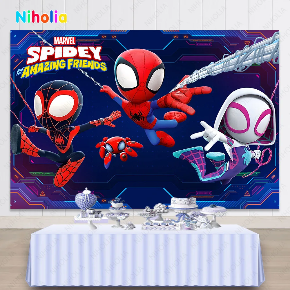 Spidey and His Amazing Friends sfondo bambini buon compleanno foto nome personalizzato età fotografia sfondi Baby Shower Banner