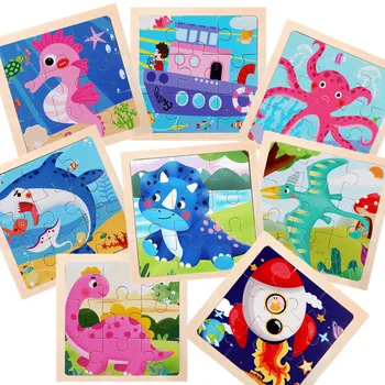 Neue 9 stück Holz 3d Puzzle Cartoon Tier Fahrzeug Intelligenz Puzzle Spiel Montessori Pädagogisches Spielzeug für Kinder