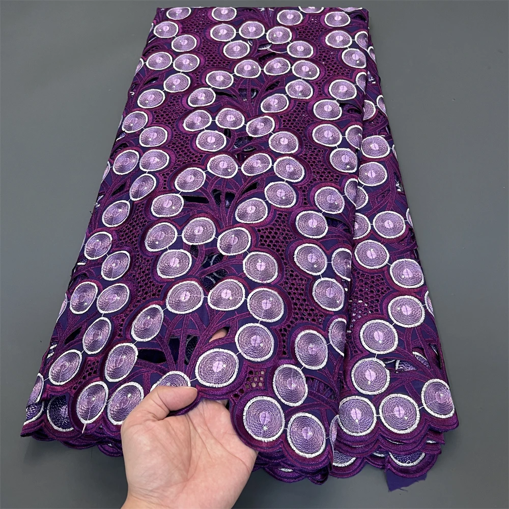 

African Nigerian High Quality Fabric, Embroidery Tulle, Pure Cotton, Wedding Party, Damask Dress Guipure, Sequin, 5Yard, PS0052