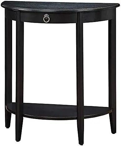 

JOMA Elcee Half Moon 1-Drawer Wooden Console Table with Bottom Shelf in Black