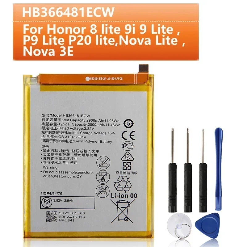 

HB366481ECW Replacement Phone Battery For Huawei honor 8 9 P9 P10 P8 P20 Nova Lite honor 5C 7C 7A G9 9i V9 Play Battery 2900mAh