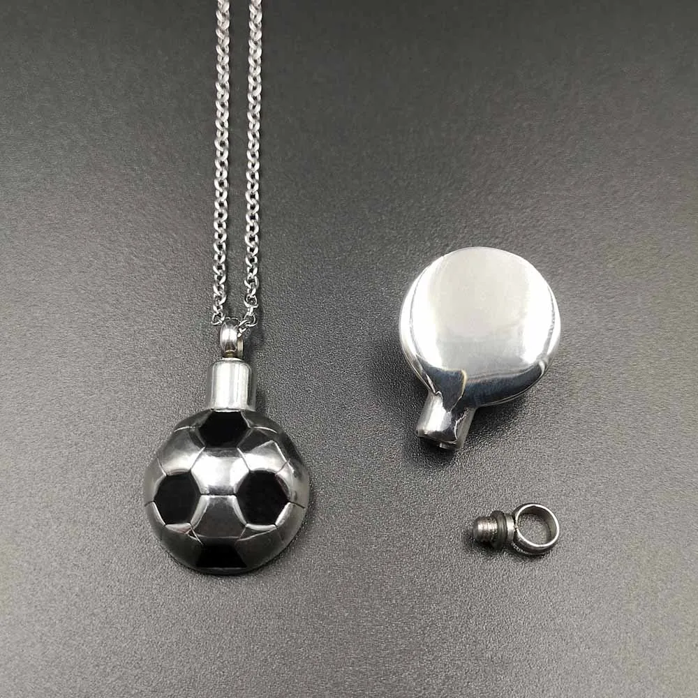 Stainless Steel Ashes Urn Sport Football Lockets Pendant Necklace Memorial Ashes Keepsake Funeral Cremation  Jewelry Women Men