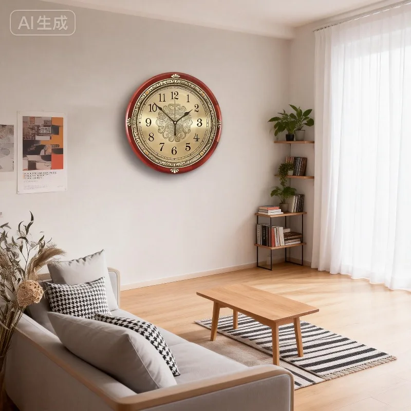 

Solid Wood Frame Wall Clock Living Room Modern Wall Clock Luxury Design Vintage Clocks Nordic Aesthetic Watch Home Decoration