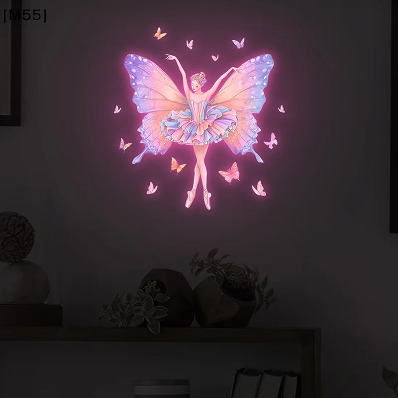 Glow-in-the-Dark Toilet Sticker Glow Fairy & Butterfly Design Self-Adhesive PVC Wall Art Door Sticker Removable Home Decor[M55]