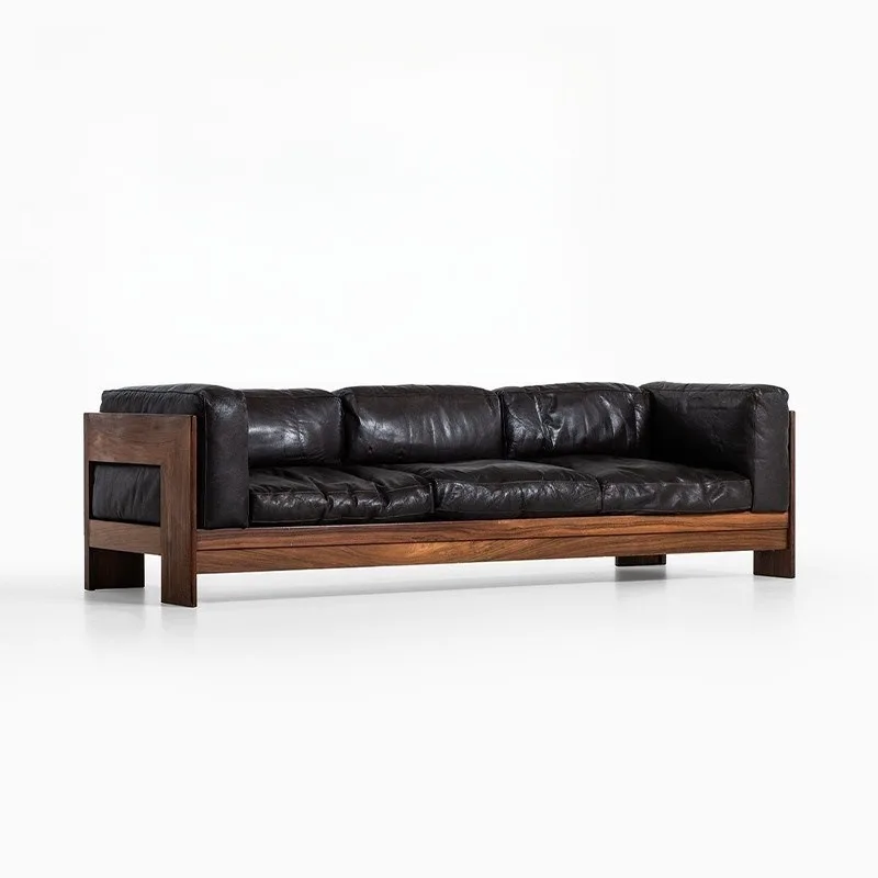 Nordic vintage solid wood sofa designer Wabi-Sabi Style Hotel B&B model room living room vertical reception sofa chair