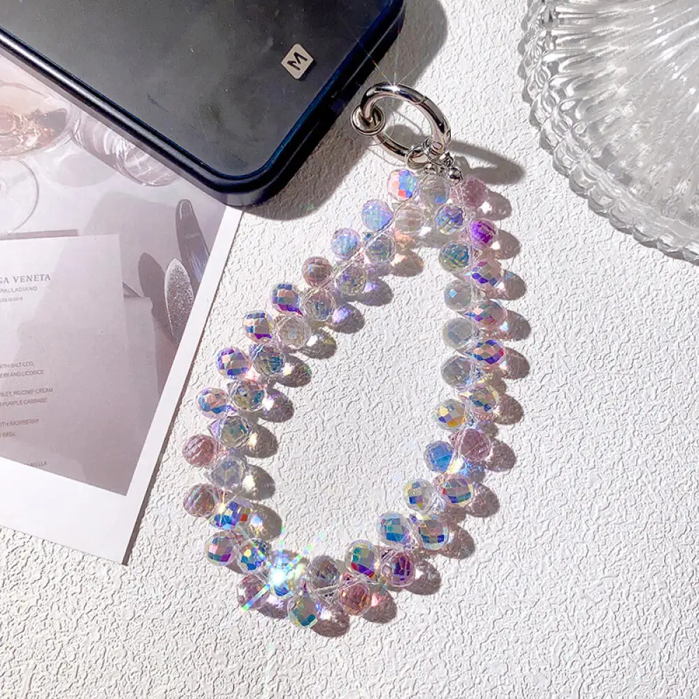Fashionable Sparkling Crystal Bead Pendant Transparent Detachable Crystal Bead Phone Color Hanging Rope Pendant Keychain Lanyard