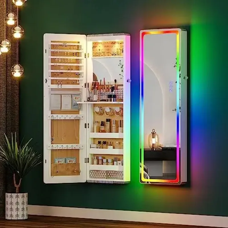 Over the Door Jewelry Organizer with LED RGB Lights, 47.2