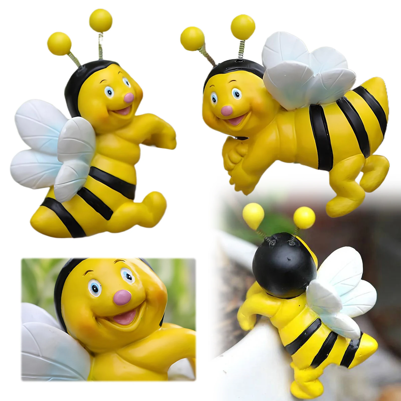 Set of 2 Cute Climbing Bees Flower Pot Hugger Figurines Planter Pot Decorations for Home Garden Patio Lawn Yard Ornaments