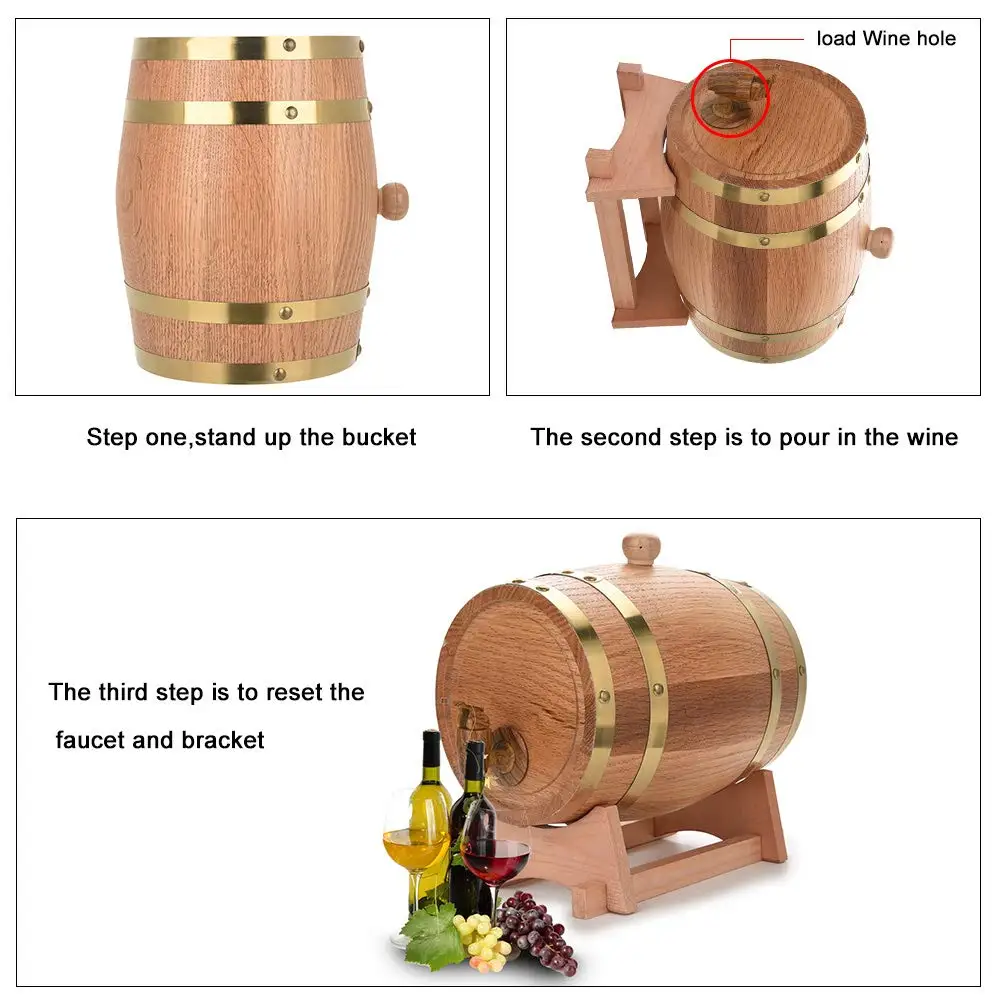 3L Vintage Wood Oak Timber Wine Barrel Dispenser for Whiskey Bourbon Tequila
