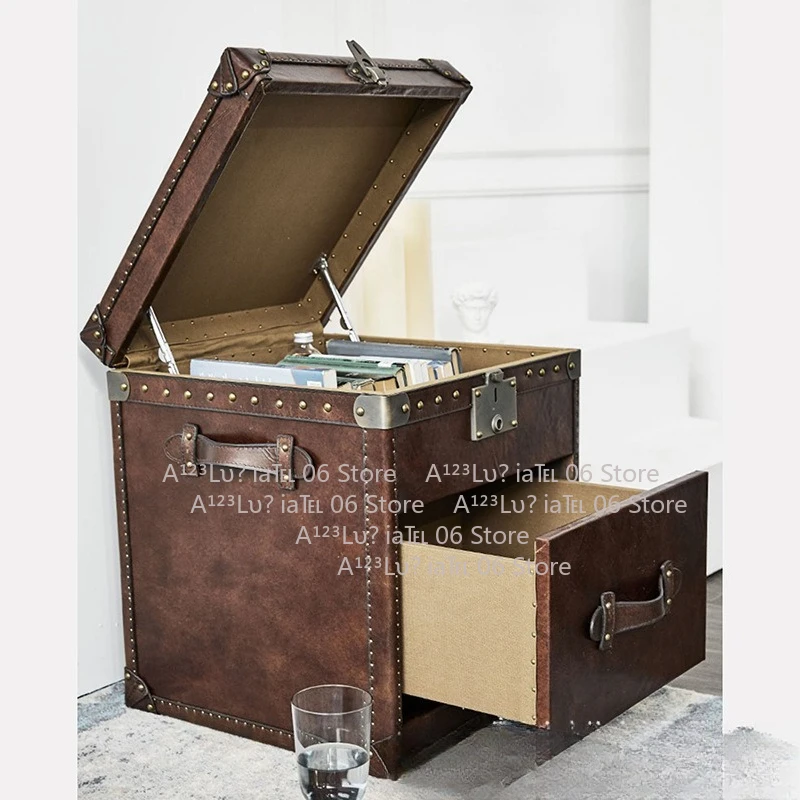 MCM Leather Storage Coffee Table Vintage Square Side Cabinet Oil Wax Nightstand Cigar Room End