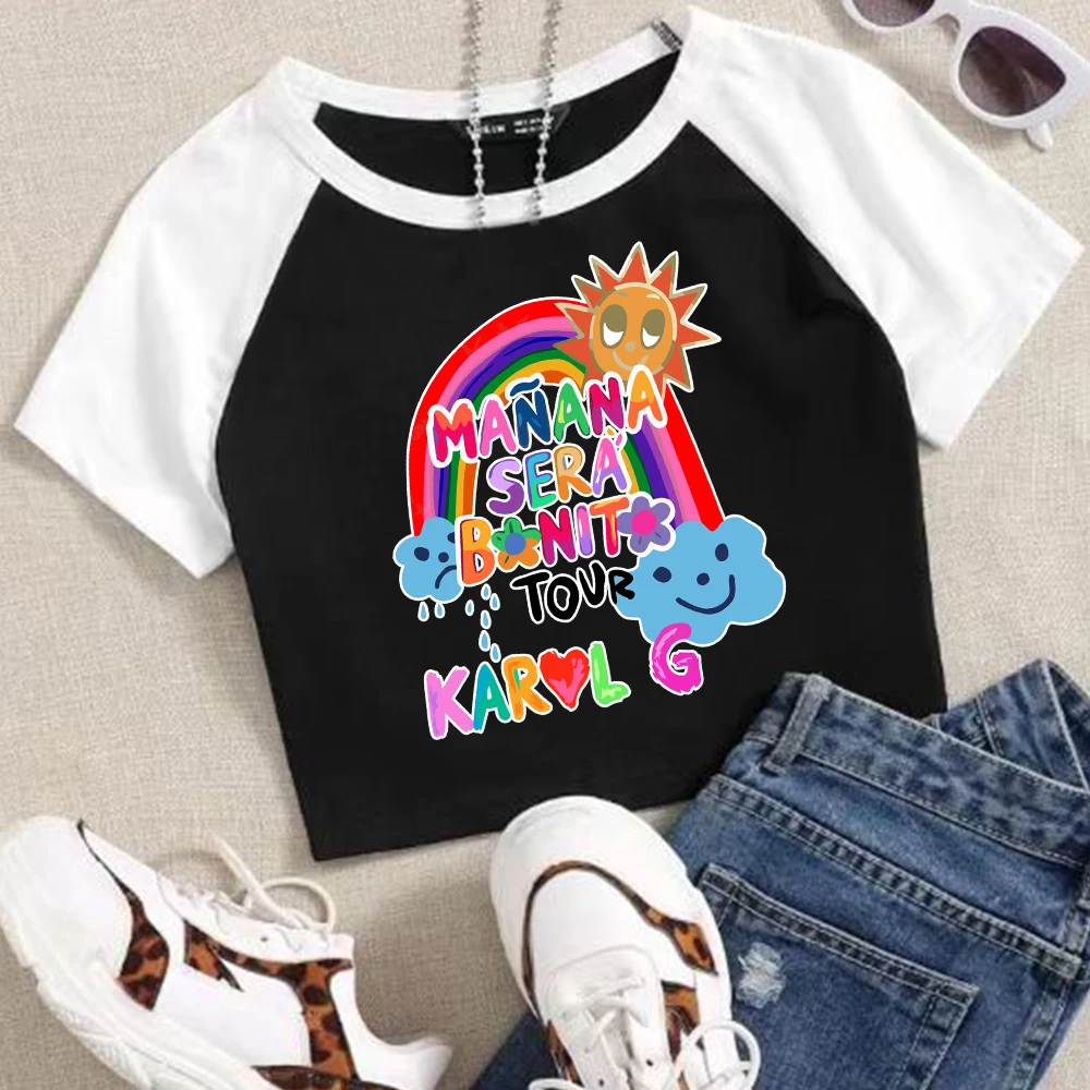 Karol G Tour Mañana Será Bonito Woman's Crop T-Shirt T-Shirt Girls Fashion O-Neck Short Sleeves Shirts