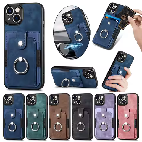 Card Slots Slim Fit Leather Case For Samsung Galaxy S8 S9 S10 S20 S21 FE S22 S23 Plus Ultra S10E Wallet Finger Ring Holder Cover