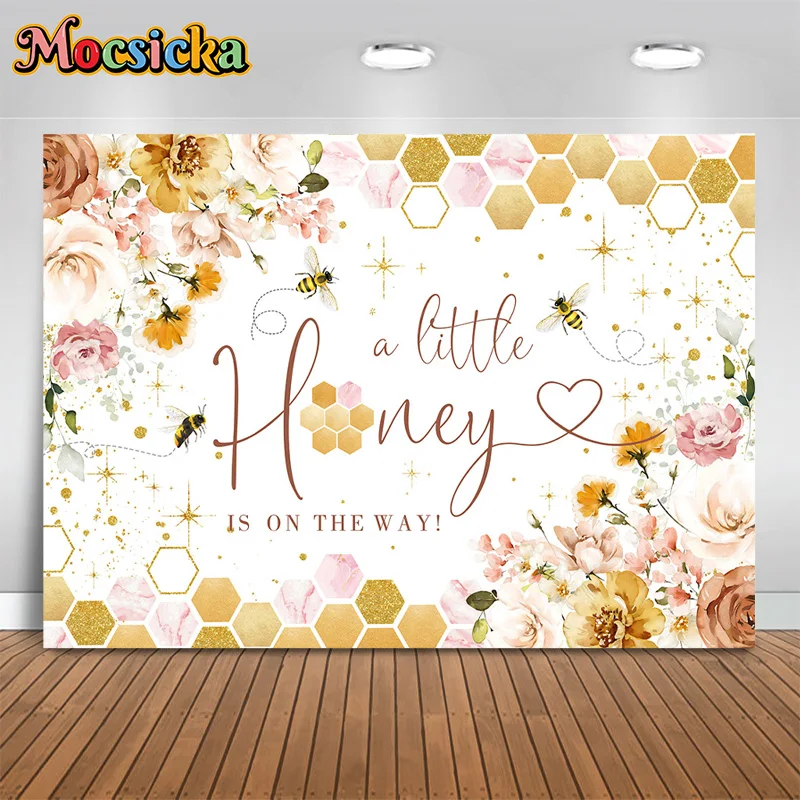 

Mocsicka Girl Birthday Photography Background A Little Honey Floral Bee Backdrop New Year's Eve Party Banner Photo Studio