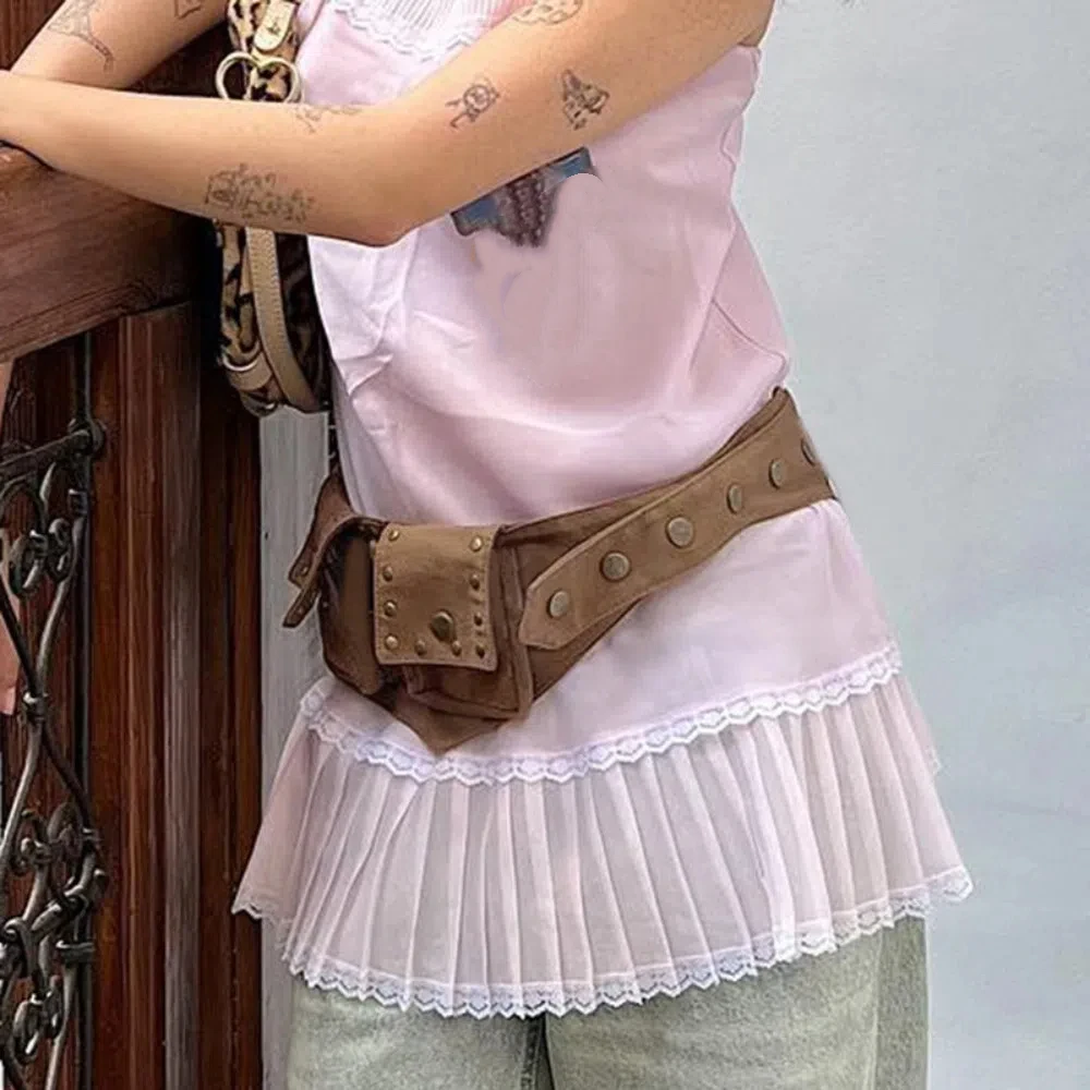 허리 가방 합금 그런지 엉덩이 벨트 빈티지 코튼 힙합 벨트 청바지 장식 가방이있는 와이드 허리띠 streetwear