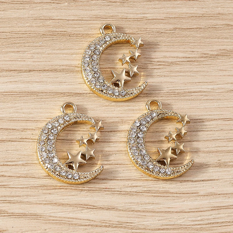 10 Stück 14 x 19 mm niedliche Legierung Kristall Mond Stern Charms Anhänger für Schmuckherstellung Tropfen Ohrringe Halskette Armband DIY Bastelbedarf – Detail 3