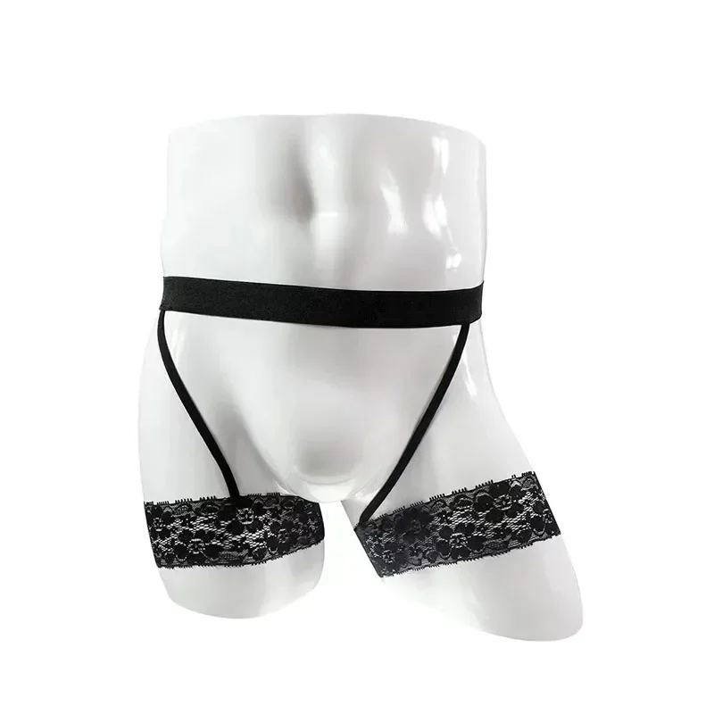 Backless Panties Men Sexy Underwear Lace Garter Belt Showing Butt Buttocks Thong Shorts Erotic Hombre Male Lingerie Gay