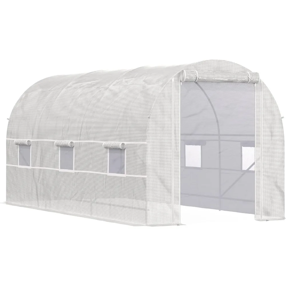 

' Walk-in Tunnel Greenhouse, Large Heavy Duty Garden Hot Green House Kit with 6 Roll-up Windows & Roll Up Door,15' x 7' x 7