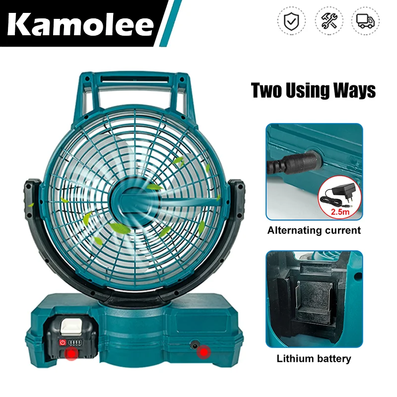 Kamolee Electric Fan For Makita Battery Multi Purpose Adjustable Head 3 Speed Setting Outdoor Cordless Table Fan Portable