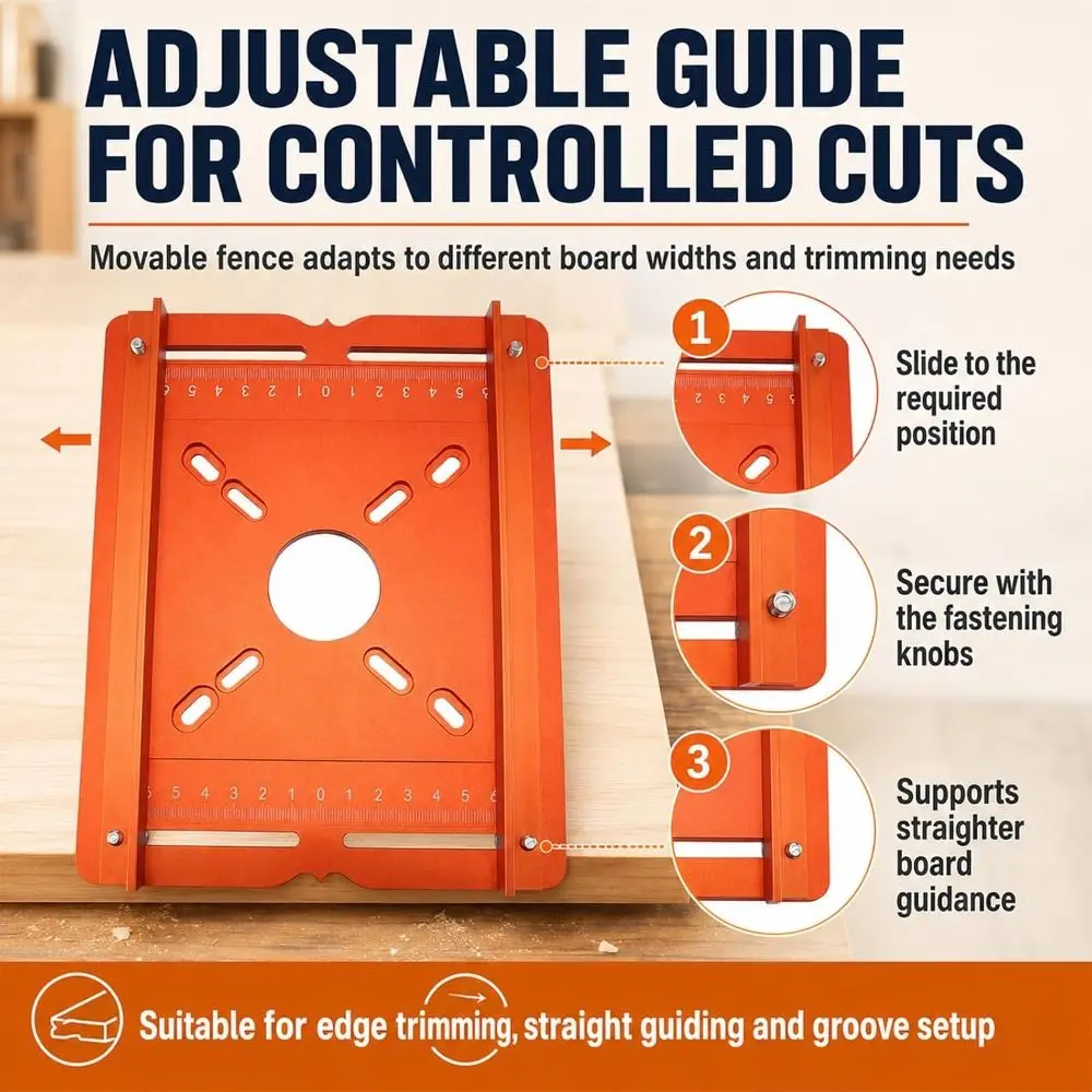 Thickened Wood Slotting Router Plate Adjustable with Dual Scale Slotting Guide Bracket Straight Grooves Multi-Hole