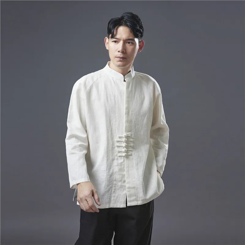 

Chinese Style Kung Fu Uniform 2025 Spring New Ramie Solid Men's Shirt Stand Collar Tang Suit Tops National Traditional Clothing