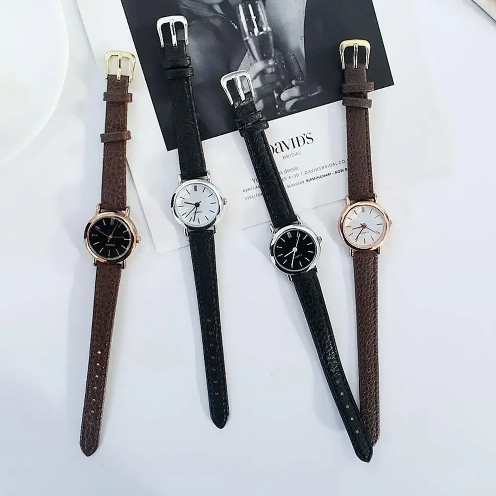 Korean Fashion Watch PU Leather Strap Couple Casual Quartz Watch Simple Lovely Square Dial Wristwatch Multicolour for Lover Gift