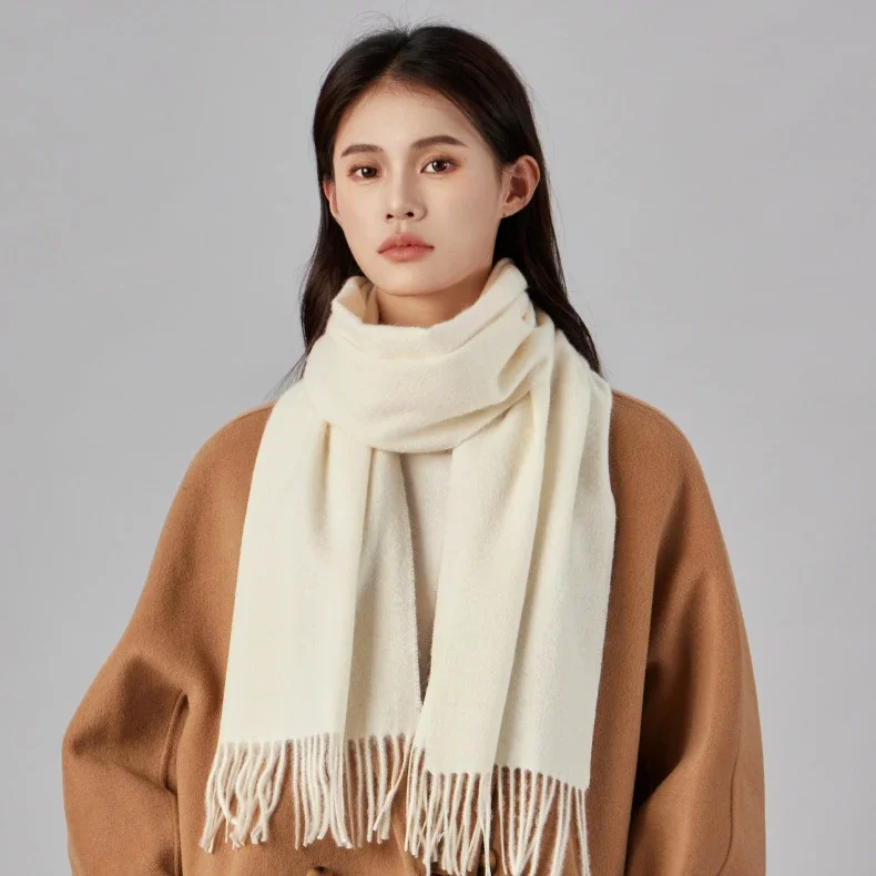 100% Wool Scarf Women Luxury Autumn and Winter High-end Solid Color Scarf Versatile Winter Style Thickened Scarf Men\'s Shawl