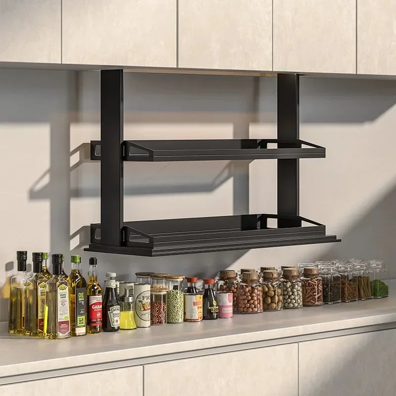 Intelligent Touch and Voice Control Hanging Kitchen Cabinet with Wood Lifting Basket Electric Seasoning Basket Storage