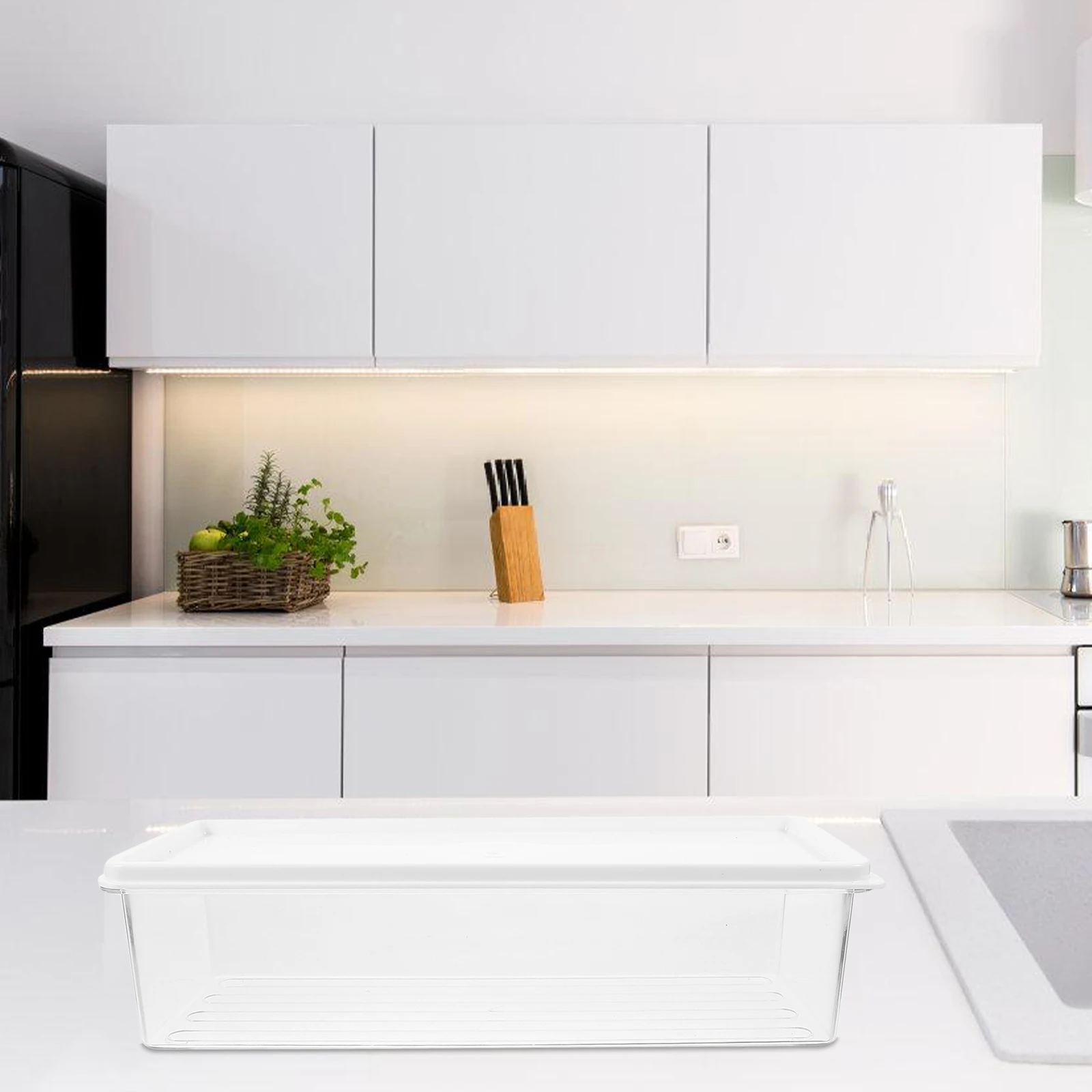 

Transparent Stackable Refrigerator Storage Box with Lid Clear Organizer for Fruits Vegetables Snacks Kitchen Space Saver