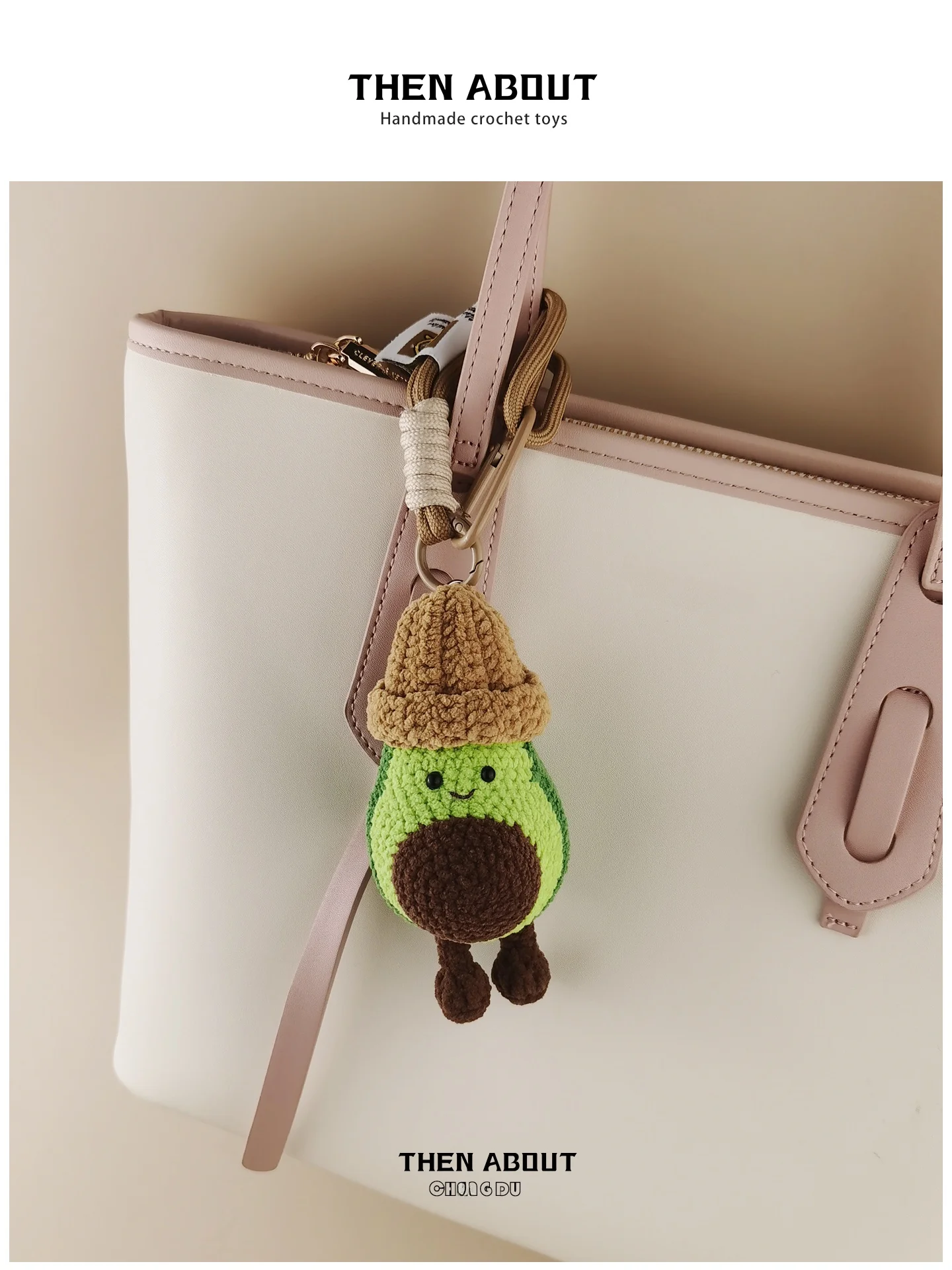 Handmade Crocheted Avocado Keychain Bag Charm Creative High-End Feeling Gift Bag Accessory Hook And Loop Installation Cartoon...