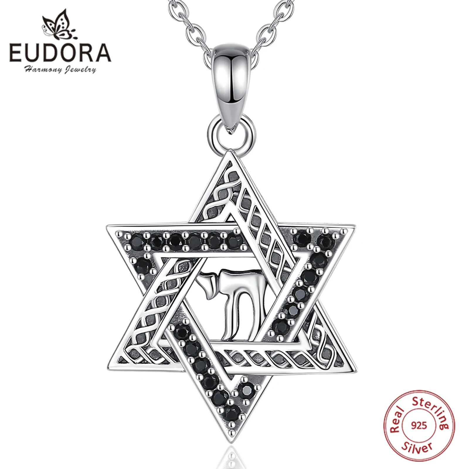 

Eudora 925 Sterling Silver Star of David Pendant for Women Man Vintage Hexagram Amulet YHWH Necklace Religion Jewelry Fine Gift