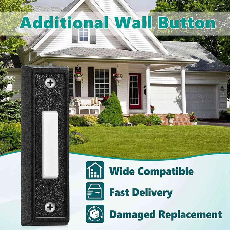 Botão de campainha com fio Smart-3PCS com luz LED, substituição do botão de anel de campainha, interruptor de abertura de porta montado na parede