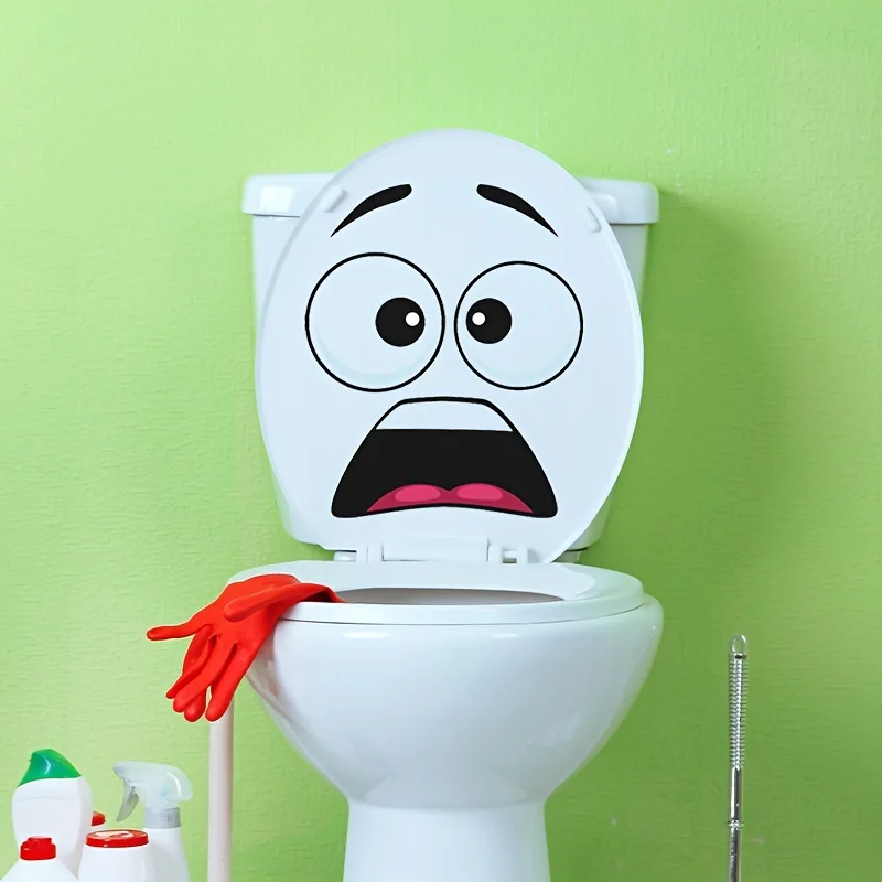 1pc Creative 3D Surprised Face Toilet Stickers Bathroom Waterproof Toilet Cover Lid Vinyl Decals Durable Restroom Decoration