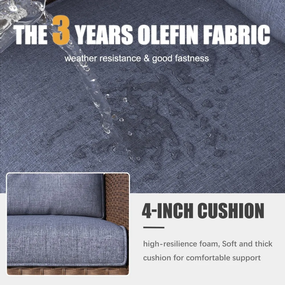 طقم كراسي هزازة دوارة خارجية مكون من قطعتين مكون من قطعتين، كراسي دوارة من الخيزران بزاوية 360 درجة، طقم بيسترو للفناء #3