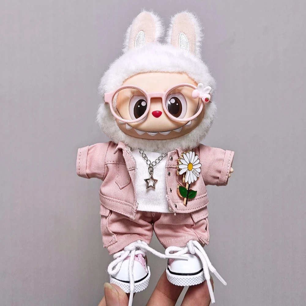 

Высококачественная кукольная одежда для Labubu 15 см 17 см, модное ожерелье GD, комплект джинсовой одежды, универсальная одежда Labubu