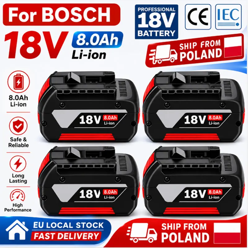 Batterie Li-ion 18V 8Ah 100% neuve 18650, remplacement pour BOSCH BAT609 BAT609G BAT618 BAT618G, batterie pour outil électrique professionnel, stock UE
