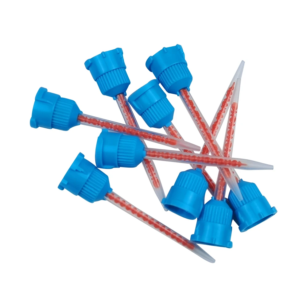 50pcs Blue Dental Mixing Tips 10:1 Disposable Dental Tips For Impression Material Silicone Rubber Lab Conveying Mixing Head Tube