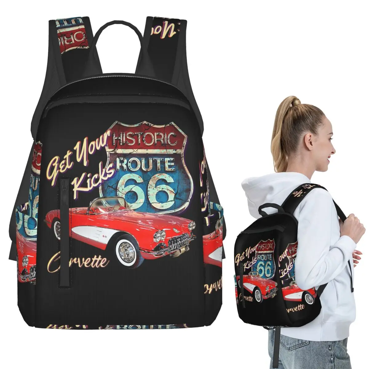 

1956 Chevy-Bel Air Car Street Hot Rod Antique - Рюкзак Route 66, студенческая сумка для книг для мальчиков и девочек, детские компьютерные сумки на плечо