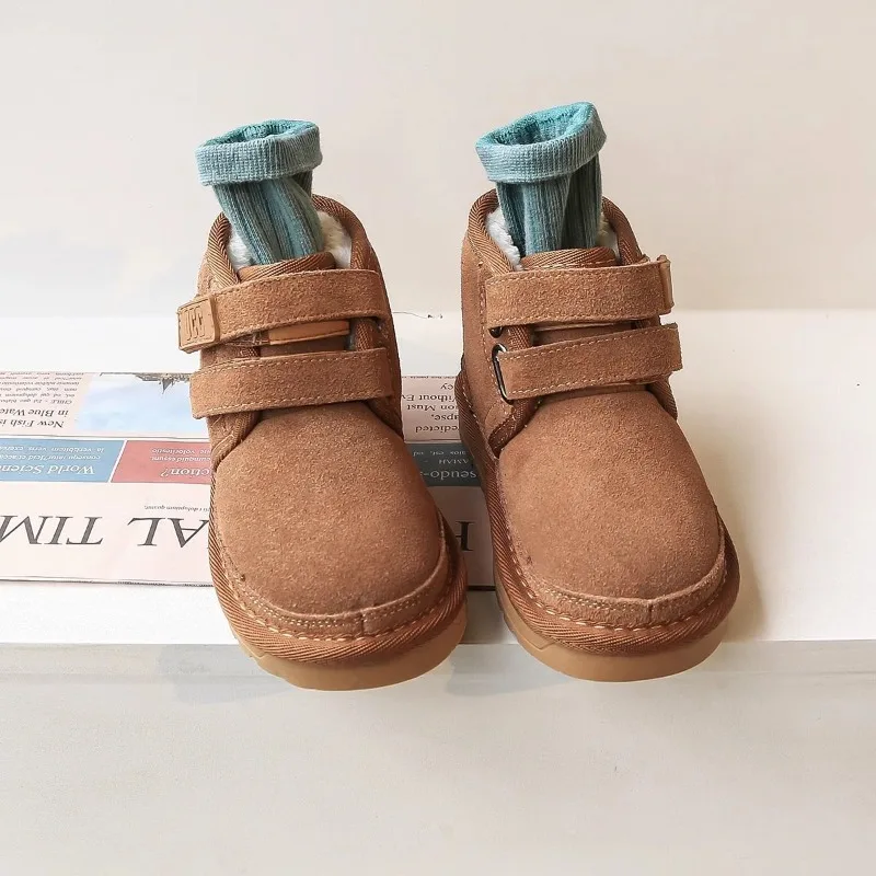 Kids Snow Boots 2026 Winter Warm Fleece Lined Thick Cotton Boots Non Slip Sole Trendy Design for Boys and Girls